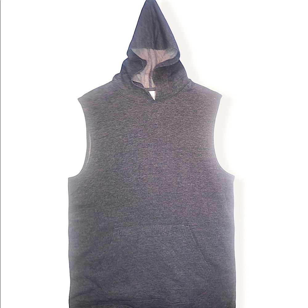 Grey Blue Sleeveless Shirt Hoodie